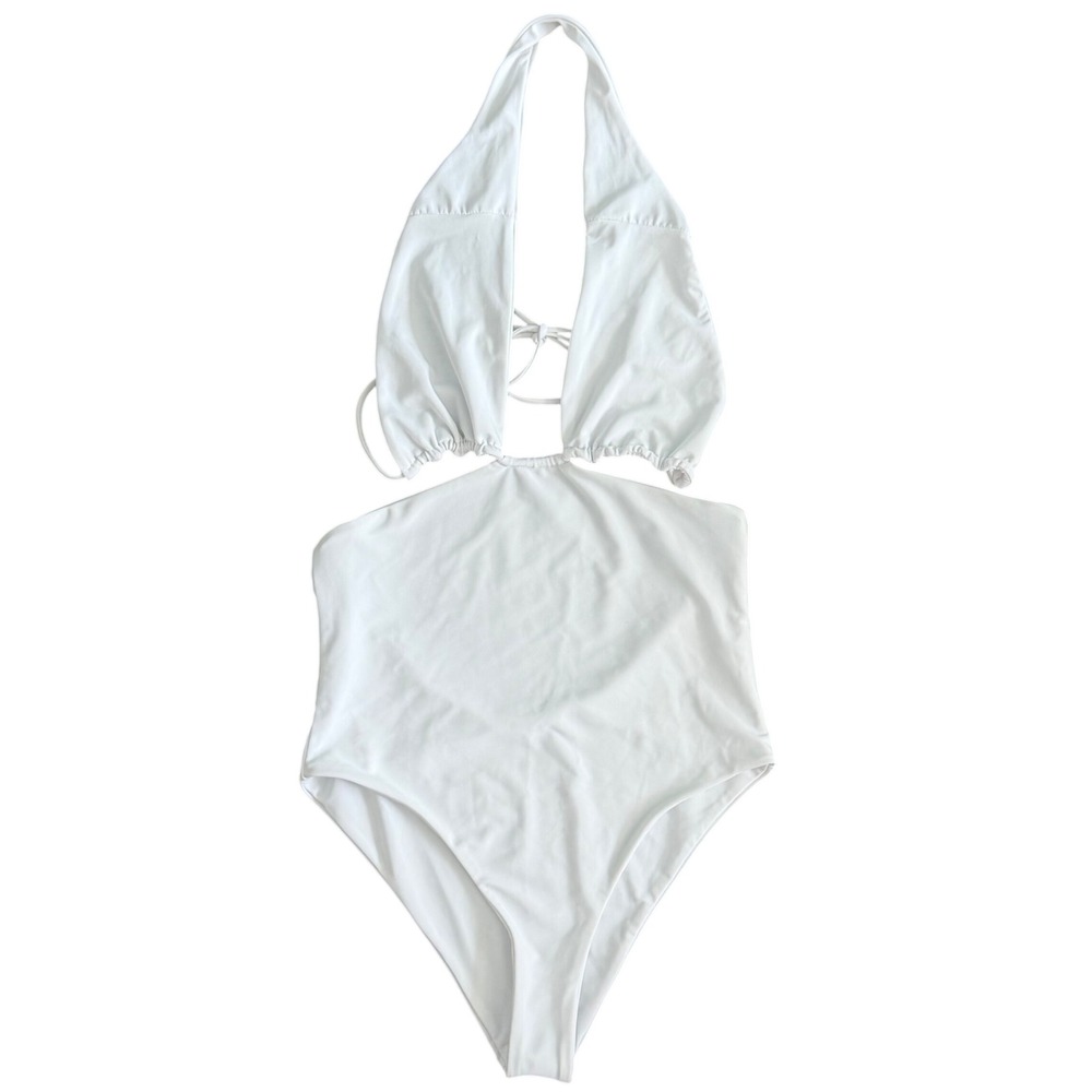 Jade Swim Apex One Piece Halter Cut Out Swimsuit White XL Beach Vacation